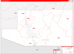Santa Cruz County, AZ Wall Map Zip Code Red Line Style 2024